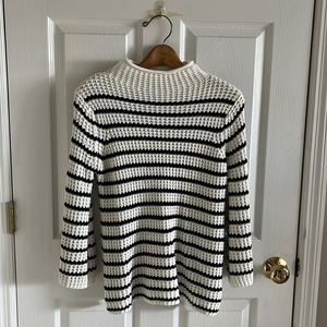 New Directions Black & White Striped Faux Turtleneck 3-quarter Sleeve Sweater Sm